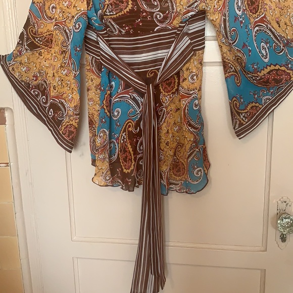 Y2K ANTHROPOLOGIE SUGAR LIPS SHEER PAISLEY BLOUSE TOP BLOUSE BELL SLEEVES BOHO - Picture 7 of 13
